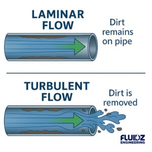 Turbulent flow instead of laminar flow in hygienic design CIP